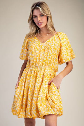 Easel - Floral Printed Ottoman Bubble Hem Dress