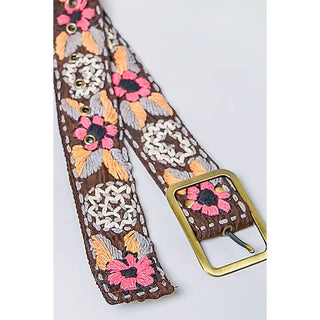 Pol Clothing - Handcrafted Flower Embroidered Bead Belt - Charcoal Multi
