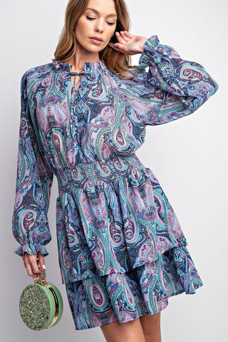 Easel - Paisley Chiffon Ruffle Dress