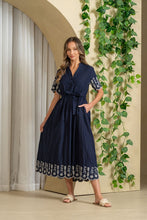 Load image into Gallery viewer, Sew In Love Embroidery V-Neck Long Dress With Short Sleeves and Adjustable Belt
