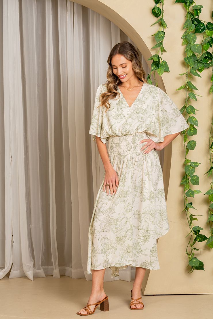 Sew In Love V Neck Maxi Dress - Cream & Green Floral
