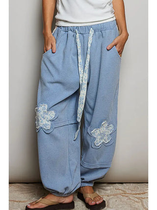 Pol Clothing - Floral Print Patch Waist High Rise Jogger Pants