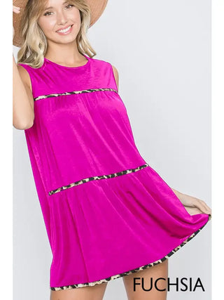 Heimish - Solid Top with Animal Printed and Ruffled - Fucshia