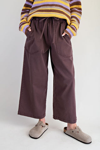 Easel Washed Stretch Wide Leg Twill Pants