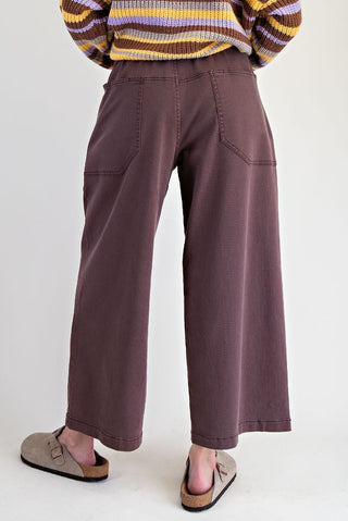 Easel Washed Stretch Wide Leg Twill Pants