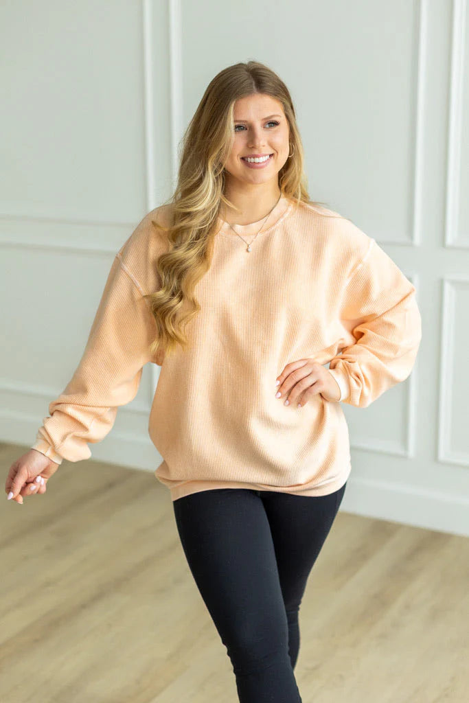 MOONRYDER Essential Luxe Corded Sweatshirt in Peach