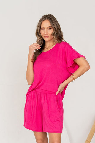 Sew In Love 2 Piece Short Lounge Set - Fuchsia