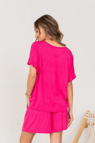 Sew In Love 2 Piece Short Lounge Set - Fuchsia