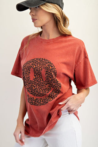 Easel - Happy Face Printed Washed Top