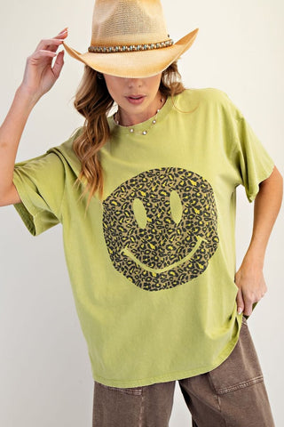 Easel - Happy Face Printed Top - Matcha