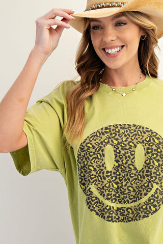 Easel - Happy Face Printed Top - Matcha
