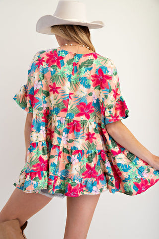 Easel - Floral Printed Babydoll Tunic