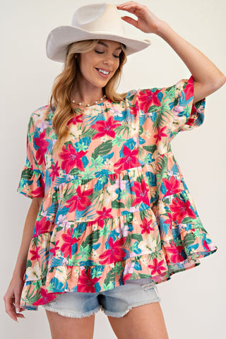 Easel - Floral Printed Babydoll Tunic