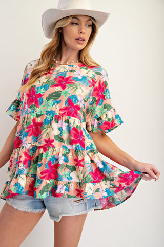 Easel - Floral Printed Babydoll Tunic