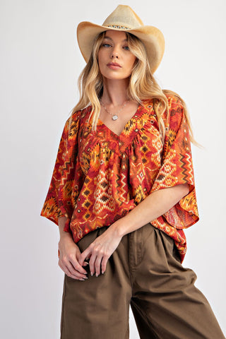 Easel - Abstract Printed Sophia Woven Top
