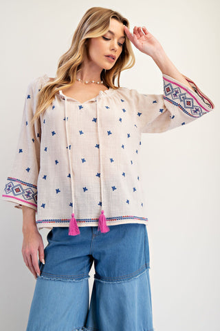 Easel - Embroidered Cotton Gauze Tunic