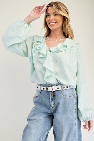 Easel - Ruffled Cotton Blouse