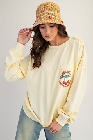 Easel - Cherry Printed Terry Pullover