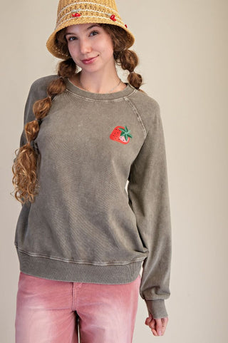 Easel - Strawberry Print Terry Pullover