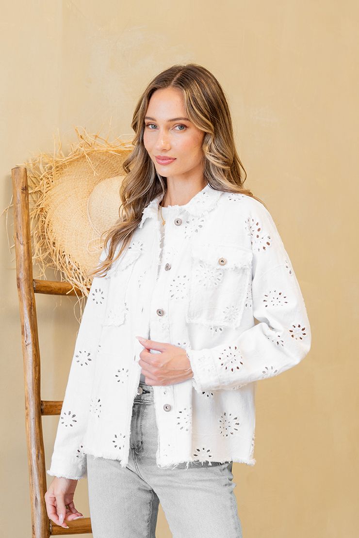 Sew in Love Eyelet Embroidered Denim Jacket