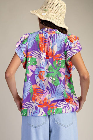 Easel - Printed Peach Blossom Top - Lavender