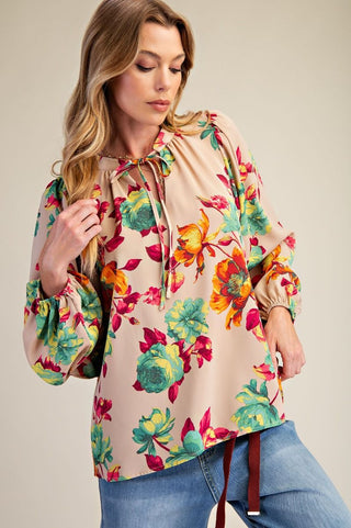 Easel - Double Ruffle Long Sleeve Woven Top