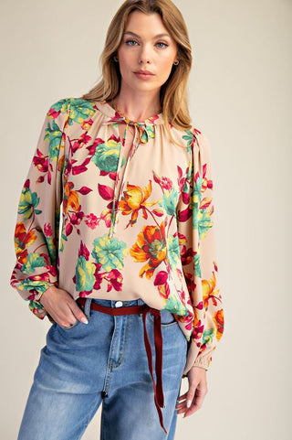 Easel - Double Ruffle Long Sleeve Woven Top
