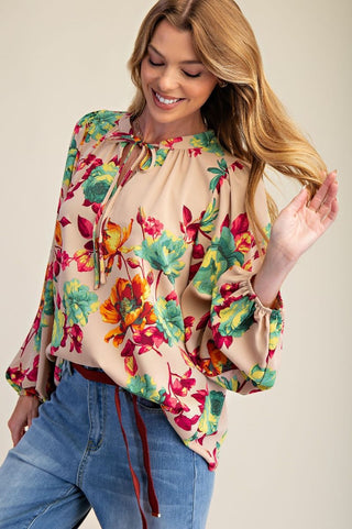 Easel - Double Ruffle Long Sleeve Woven Top