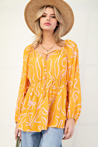 Easel - Printed Peach Blossom Woven Top