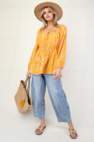 Easel - Printed Peach Blossom Woven Top