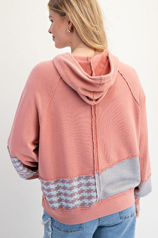 Easel Color Mix Washed Terry Hoodie Pullover – Dusty Coral | Women’s Casual Hoodie