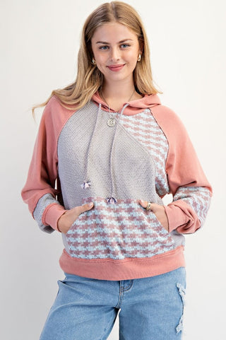 Easel Color Mix Washed Terry Hoodie Pullover – Dusty Coral | Women’s Casual Hoodie