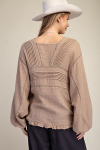 Easel Mocha Polka Dot Washed Cotton Gauze Top | Women’s Long Sleeve Blouse