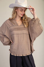 Load image into Gallery viewer, Easel Mocha Polka Dot Washed Cotton Gauze Top | Women’s Long Sleeve Blouse
