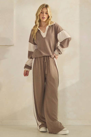 HEIMISH - LONG SLEEVE MANDARIN COLLAR SOLID CONTRAST TOP