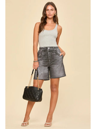 Dear Scarlett Elastic Waist Denim Shorts-  Charcoal