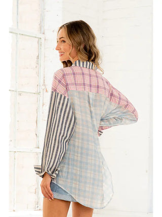 Sew in Love - Button Down Plaid and Stripe Shirt