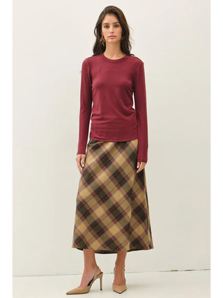 Be Cool - Round Neck Long Sleeve Knit Top - Wine