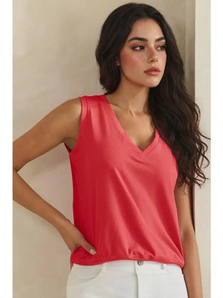 Yelete - V neck Loose Fitting Rib Tank - Winter Berry