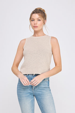 Allie Rose Subtle Shimmer Crew Neck Crochet Knit Tank