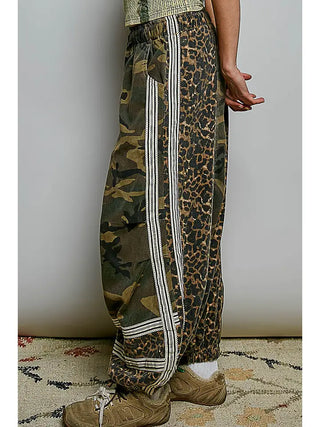 Pol Clothing - Printed Woven Contrast Band Trim Jogger Pants
