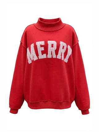BUCKETLIST -  'Merry' Embroidered Mock Neck Sweatshirt - Red