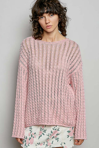POL Open Knit Lightweight Sweater- Soft Pink