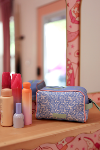 Jadelynn Brooke - Handle Cosmetic Bag - 'Baby' Embroidered (Blue/Matcha/Coral)