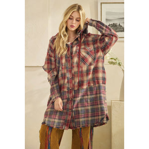Oli & Hali Washed Plaid Button Down Hoodie Shirt | Women’s Oversized Flannel