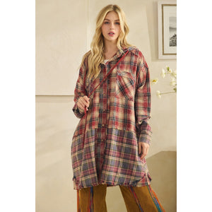 Oli & Hali Washed Plaid Button Down Hoodie Shirt | Women’s Oversized Flannel
