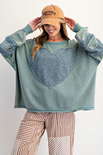 Load image into Gallery viewer, Easel Heart Patch Front Washed Terry Pullover
