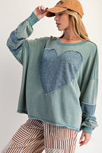 Load image into Gallery viewer, Easel Heart Patch Front Washed Terry Pullover
