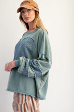 Load image into Gallery viewer, Easel Heart Patch Front Washed Terry Pullover
