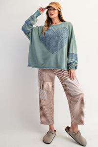 Easel Heart Patch Front Washed Terry Pullover